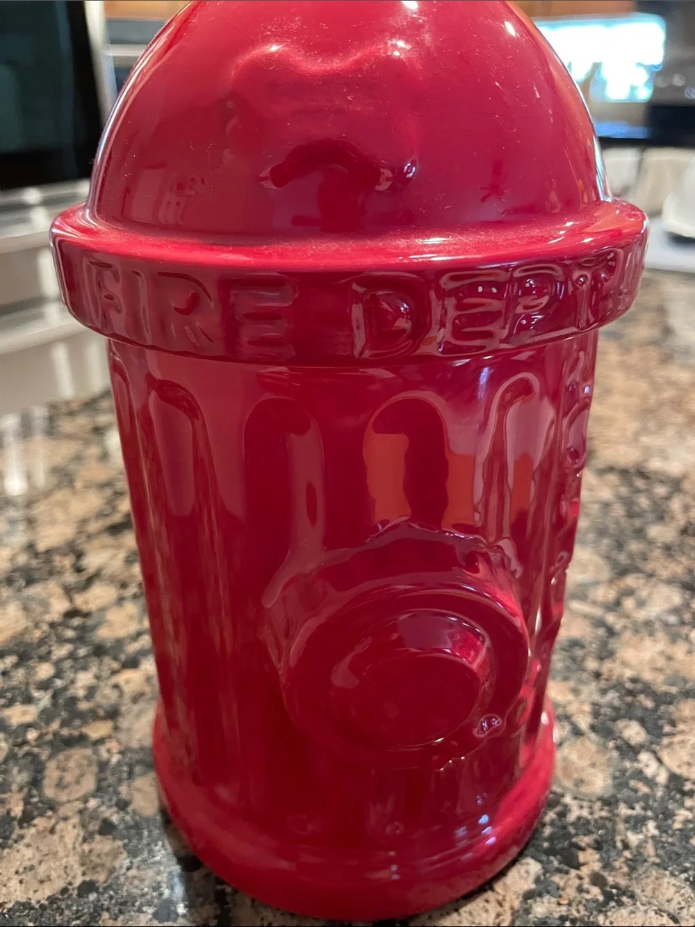 Glossy Red Ceramic Fire Hydrant Cookie Jar - Decorative Kitchen Canister